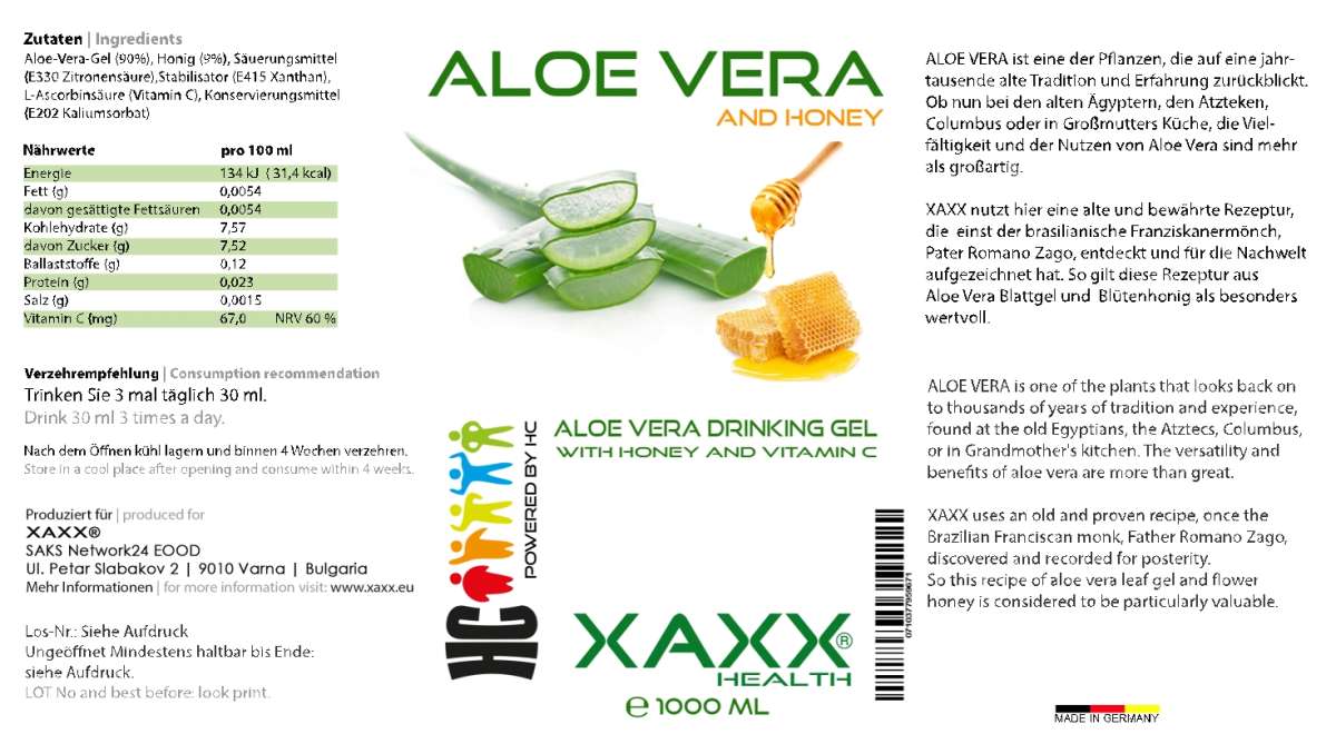 Aloe Vera Drinking Gel mit Honig & Vitamin C 3er-Set | Aloe Vera |  Nutrition | XAXX Official Store
