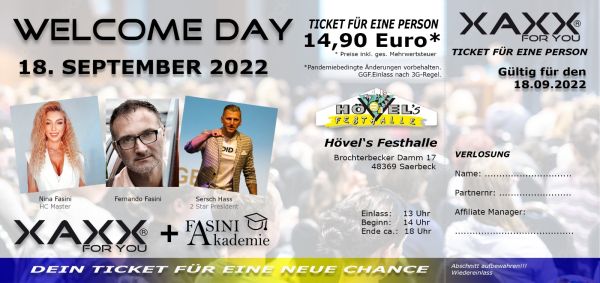 Ticket XAXX WELCOME DAY 18 September 2022
